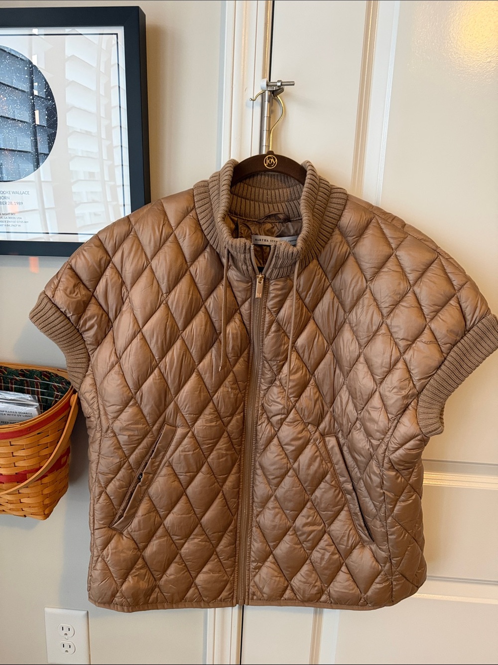Martha Stewart Quilted Short-Sleeve Puffer Vest in Taupe
